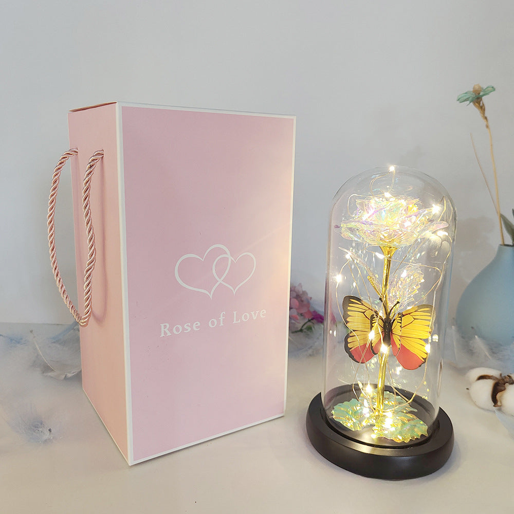 Wholesale Gold Leaf Rose Flower Preserved Flower Glass Cover Ornaments